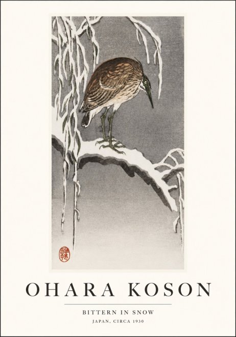 Ohara Koson Bittern in Snow No1 - Plakat