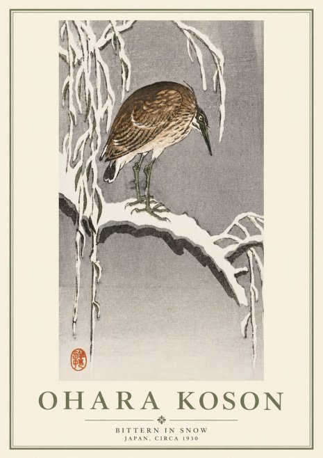 Ohara Koson Bittern in Snow No5 - Plakat