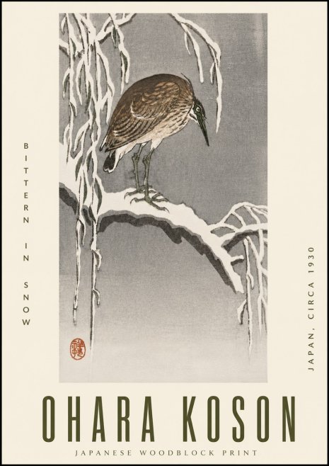 Ohara Koson Bittern in Snow No6 - Plakat