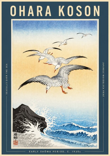 Ohara Koson Seagulls over the Sea No2 - Plakat