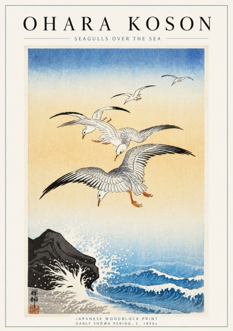 Ohara Koson Seagulls over the Sea No6 - Plakat