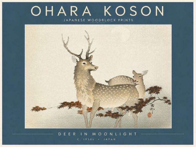 Ohara Koson Deer in Moonlight No2 - Plakat