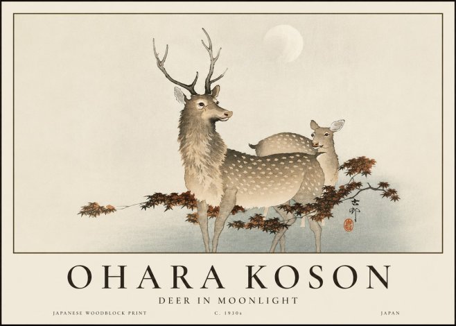 Ohara Koson Deer in Moonlight No3 - Plakat