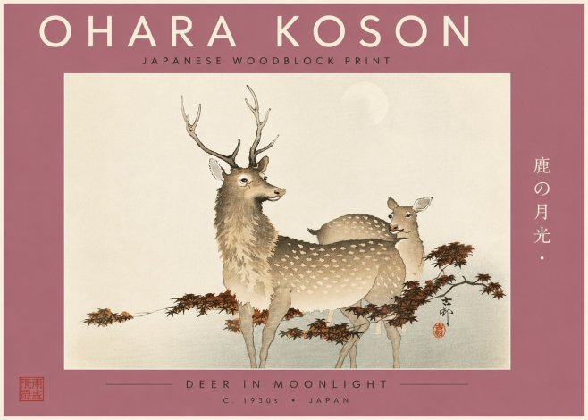Ohara Koson Deer in Moonlight No5 - Plakat