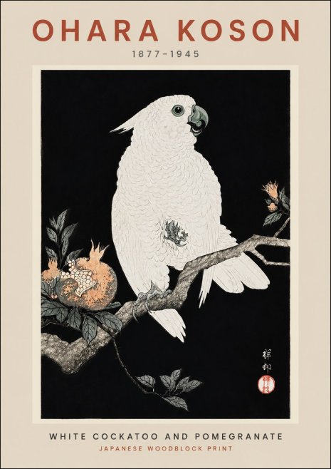 Ohara Koson White Cockatoo and Pomegranate II No2 - Plakat