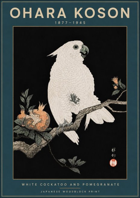 Ohara Koson White Cockatoo and Pomegranate II No3 - Plakat