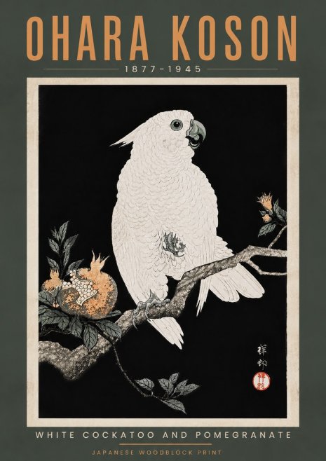 Ohara Koson White Cockatoo and Pomegranate II No5 - Plakat