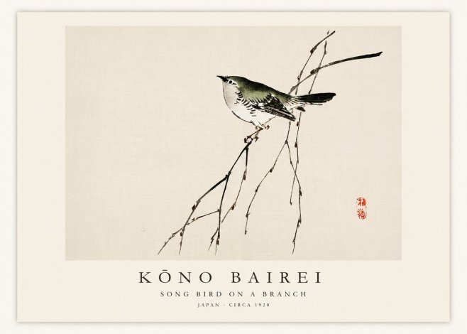 Kōno Bairei Song Bird on a Branch No1 - Plakat