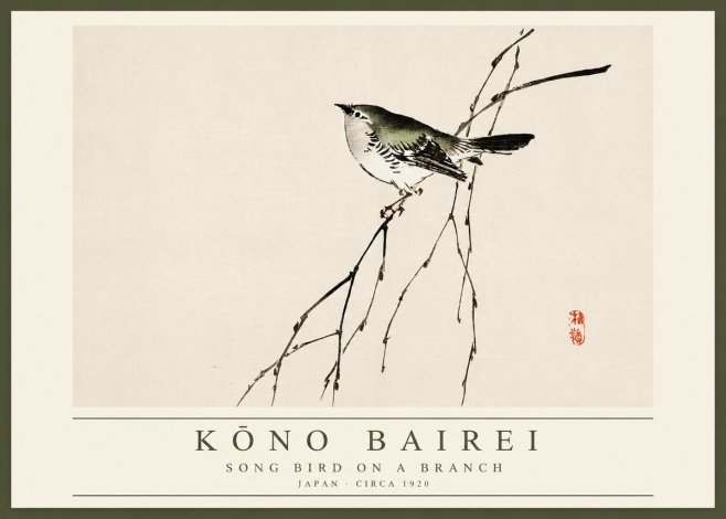 Kōno Bairei Song Bird on a Branch No2 - Plakat