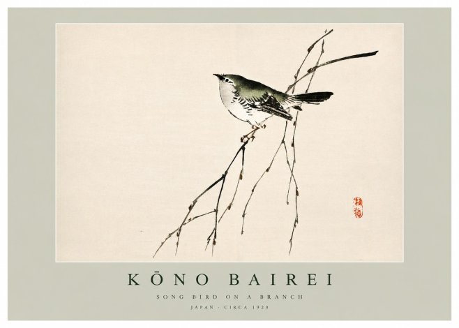 Kōno Bairei Song Bird on a Branch No3 - Plakat