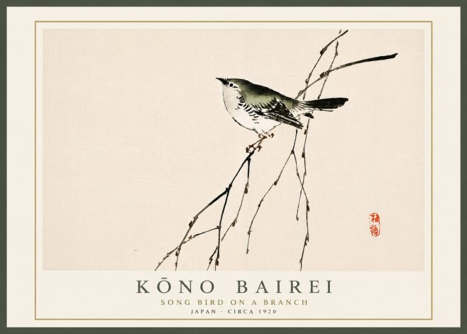 Kōno Bairei Song Bird on a Branch No6 - Plakat