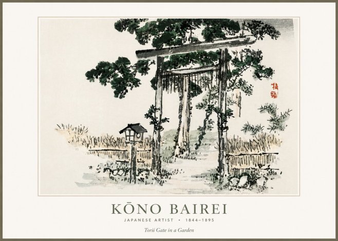 Kōno Bairei Torii Gate in a Garden No1 - Plakat