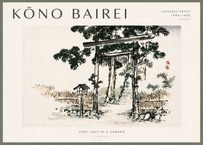 Kōno Bairei Torii Gate in a Garden No4 - Plakat