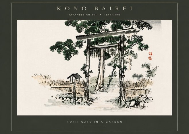 Kōno Bairei Torii Gate in a Garden No5 - Plakat
