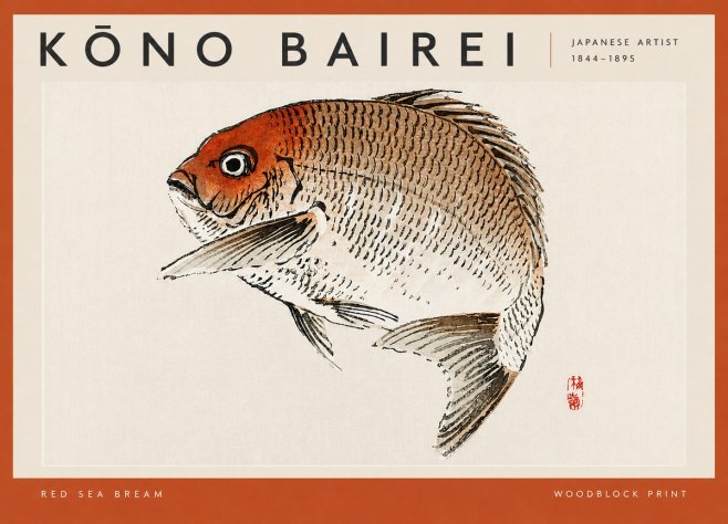 Kōno Bairei Red Sea Bream No4 - Plakat