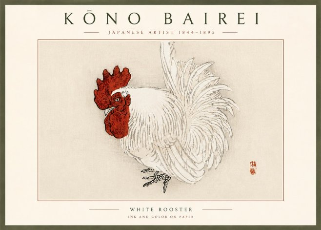 Kōno Bairei White Rooster No3 - Plakat