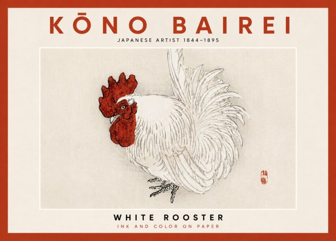 Kōno Bairei White Rooster No4 - Plakat