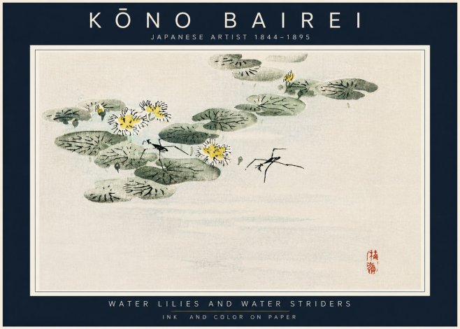 Kōno Bairei Water Lilies and Water Striders No6 - Plakat