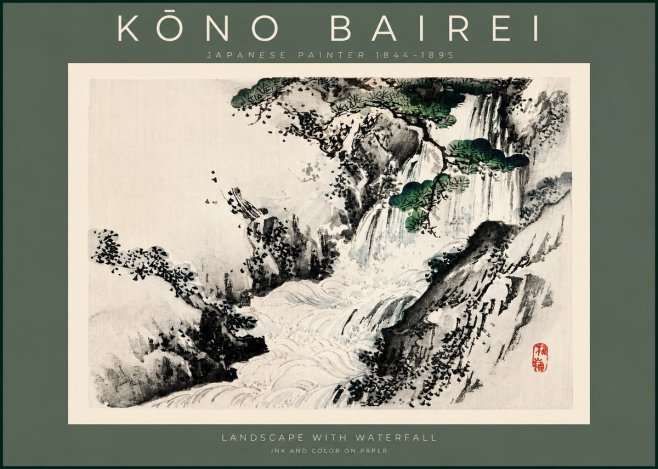 Kōno Bairei Landscape with Waterfall No2 - Plakat
