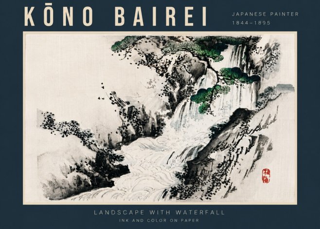 Kōno Bairei Landscape with Waterfall No4 - Plakat