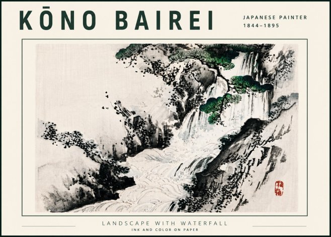 Kōno Bairei Landscape with Waterfall No5 - Plakat