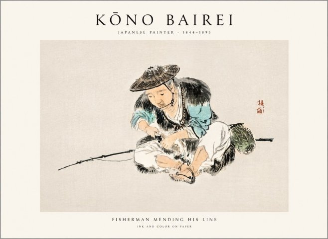 Kōno Bairei Fisherman Mending His Line No1 - Plakat