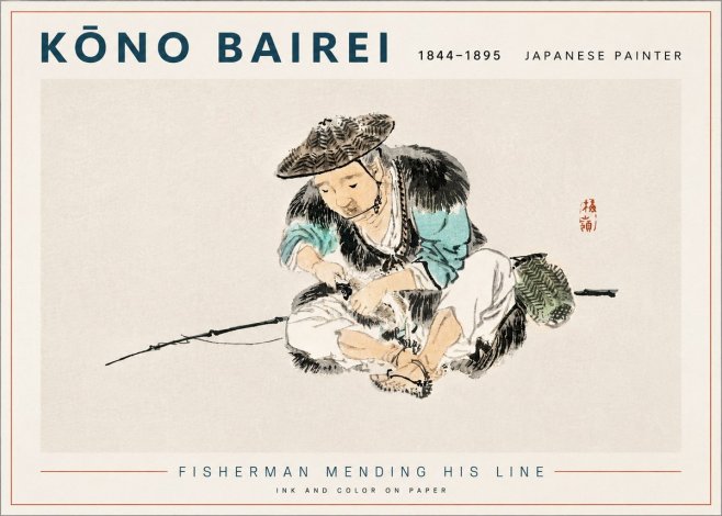 Kōno Bairei Fisherman Mending His Line No3 - Plakat