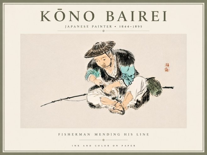 Kōno Bairei Fisherman Mending His Line No6 - Plakat