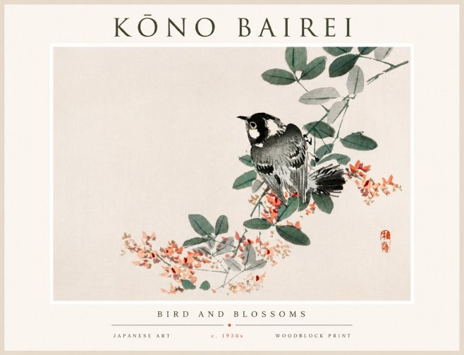 Kōno Bairei Bird and Blossoms No1 - Plakat