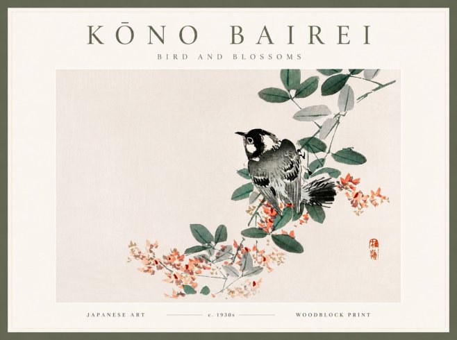 Kōno Bairei Bird and Blossoms No2 - Plakat