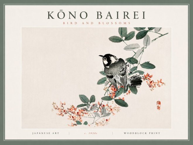 Kōno Bairei Bird and Blossoms No4 - Plakat