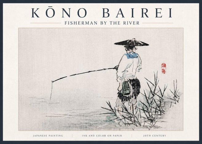 Kōno Bairei Fisherman by the River No3 - Plakat