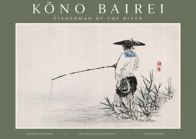 Kōno Bairei Fisherman by the River No5 - Plakat