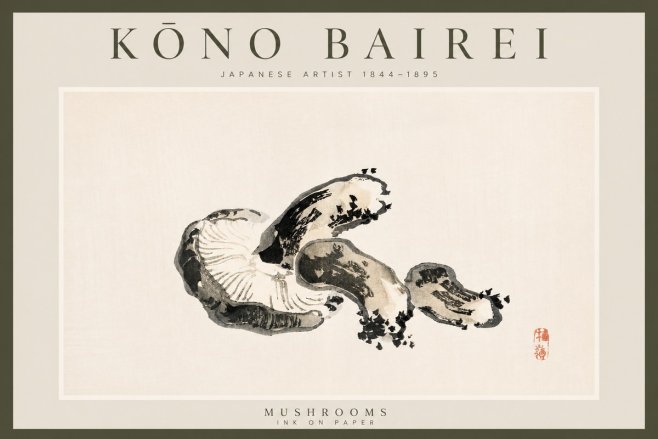 Kōno Bairei Mushrooms No3 - Plakat