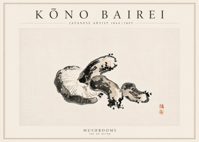 Kōno Bairei Mushrooms No6 - Plakat