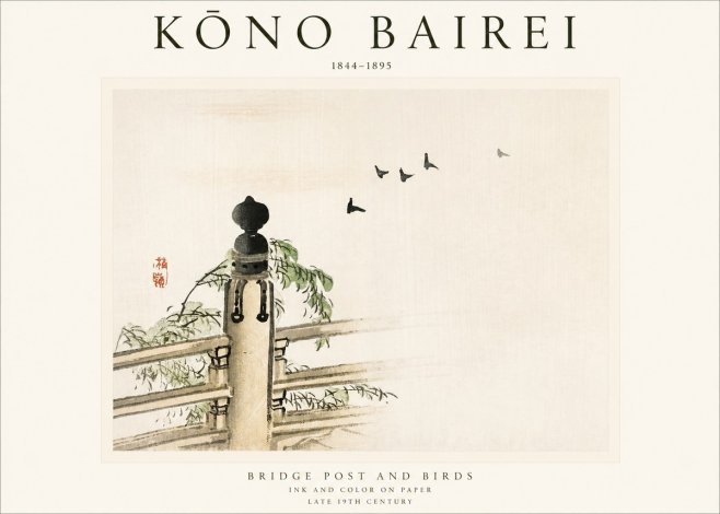 Kōno Bairei Bridge Post and Birds No1 - Plakat