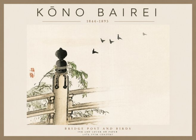 Kōno Bairei Bridge Post and Birds No2 - Plakat
