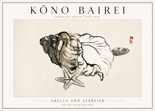 Kōno Bairei Shells and Starfish No3 - Plakat