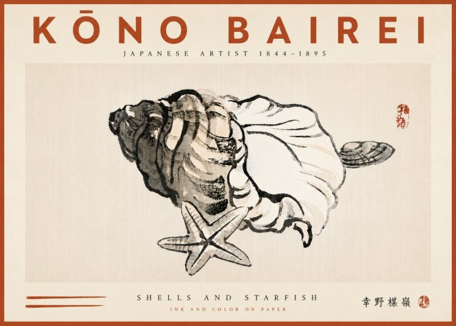 Kōno Bairei Shells and Starfish No6 - Plakat