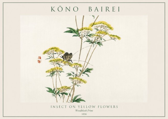 Kōno Bairei Insect on Yellow Flowers No1 - Plakat