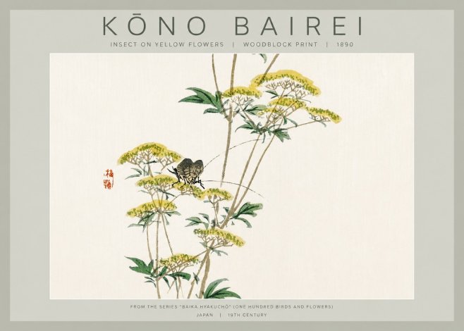 Kōno Bairei Insect on Yellow Flowers No2 - Plakat