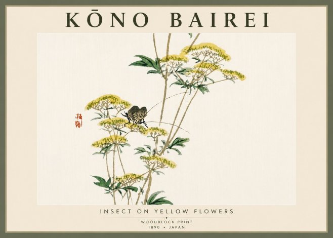 Kōno Bairei Insect on Yellow Flowers No5 - Plakat