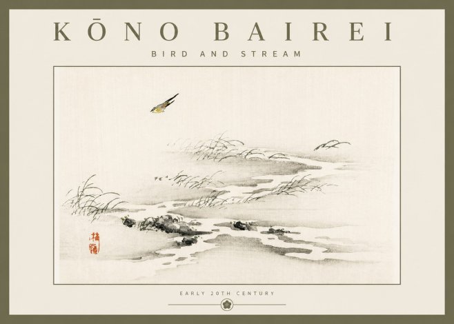 Kōno Bairei Bird and Stream No2 - Plakat