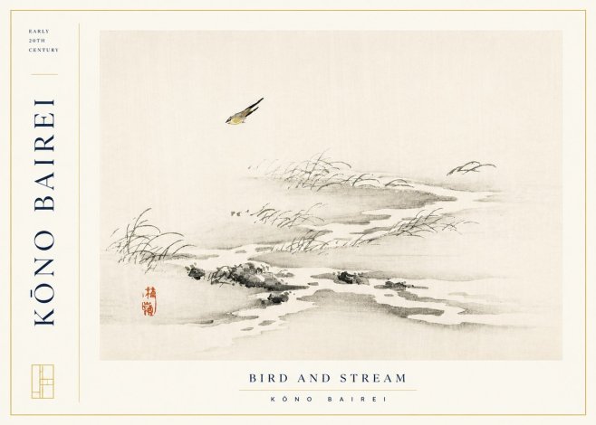 Kōno Bairei Bird and Stream No3 - Plakat