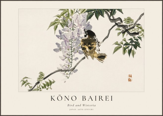 Kōno Bairei Wisteria and Bird No2 - Plakat