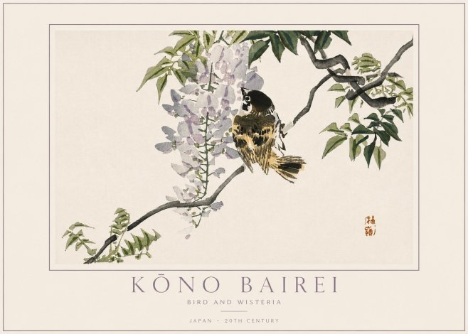 Kōno Bairei Wisteria and Bird No4 - Plakat