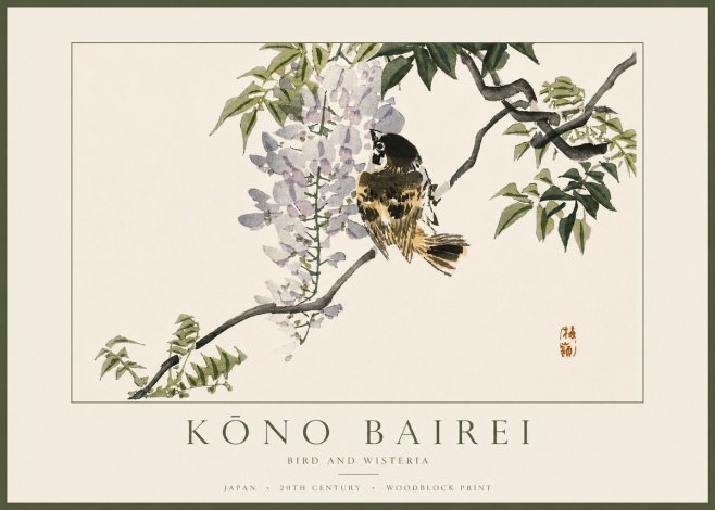 Kōno Bairei Wisteria and Bird No5 - Plakat
