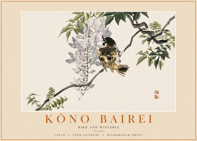 Kōno Bairei Wisteria and Bird No6 - Plakat