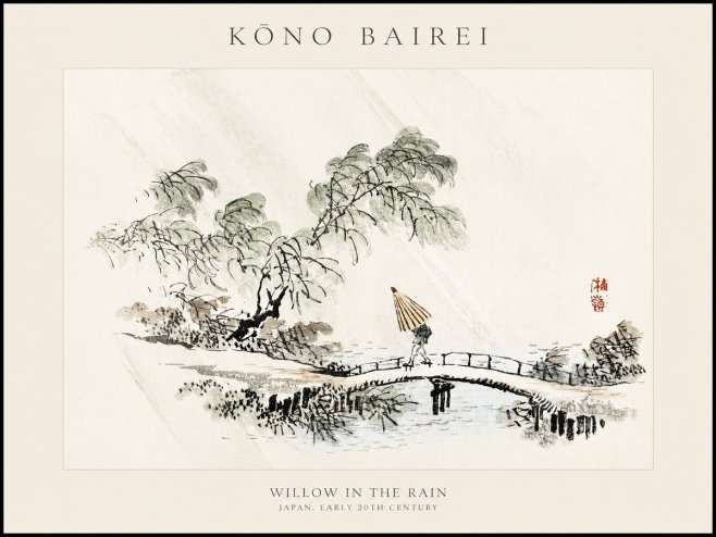 Kōno Bairei Willow in the Rain No1 - Plakat