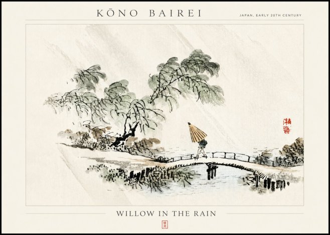 Kōno Bairei Willow in the Rain No3 - Plakat